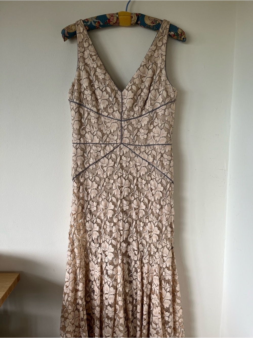Vera Wang Blush Floral Lace V-Neck Maxi Dress Size 8 EUC Fully Lined Sleeveless